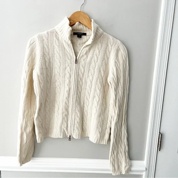Weekend Max Mara Beige Wool Cashmere Angora Cropped Quarter Zip Quiet Luxury S - Picture 3 of 7